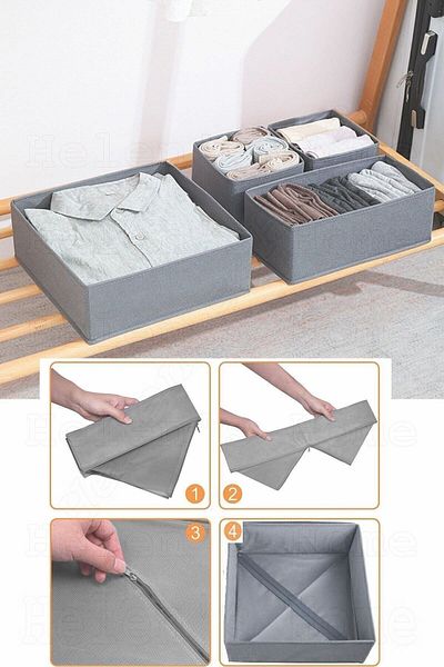 Helen's Home 4-Piece Closet and Drawer Organizer Clothes, Socks, Underwear Storage Box Set