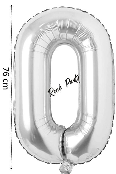 renk party Foil Balloon 0 Number Helium Balloon 76 cm Silver Color - 0 Age Ba...