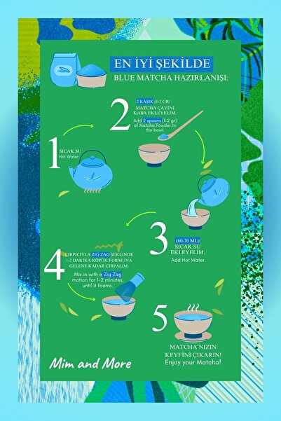 Mim and More Blue Matcha - Mavi Spirulina Superfood Matcha Tozu, 25 Gr