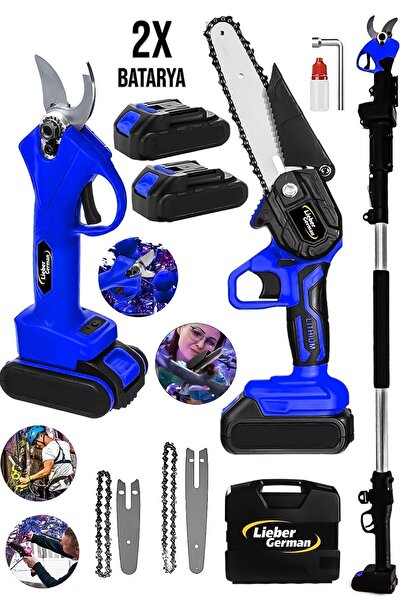 Lieber German Teknoloji 21 V 3 Ah 3mt Teleskopik 2x Akülü Dal Budama Bıçkı Te...