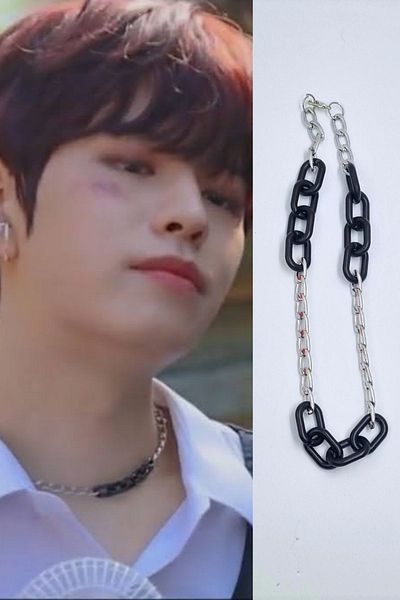 KRIMO Kpop Stray Kids Seungmin Black and Metal Chain Necklace