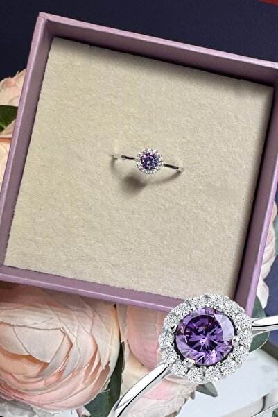 Hepimitu Altın Mor Taşlı Yüzük 14 Ayar