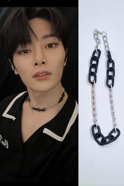 KRIMO Kpop Stray Kids in Black and Silver Chain Necklace
