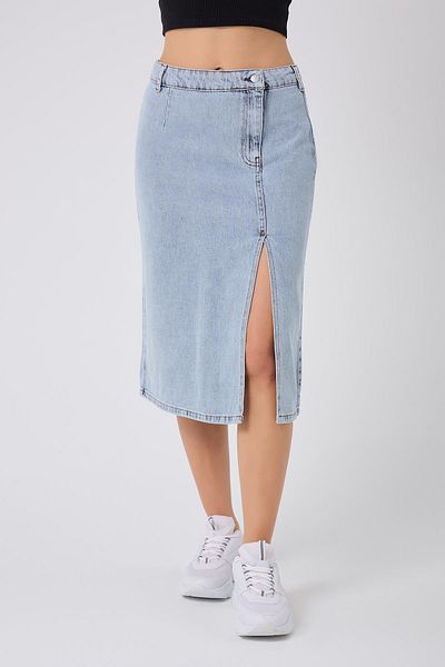 1434 Polo State Fusta de blugi midi pentru femei Ice Blue - Detaliu cu fante