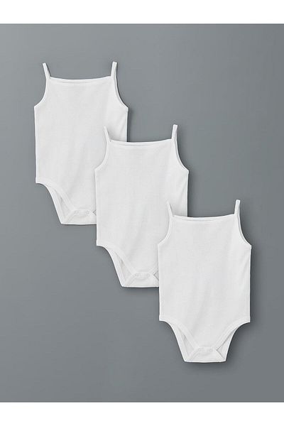 LC Waikiki Lcw Baby Square Neck Strap Baby Girl Snap Body 3Pcs