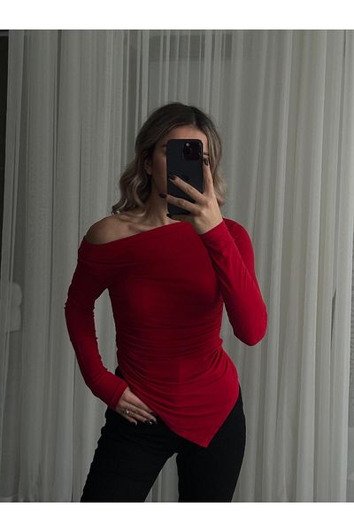 BNK Shop Women's Asymmetrical Boat Neck Body Blouse