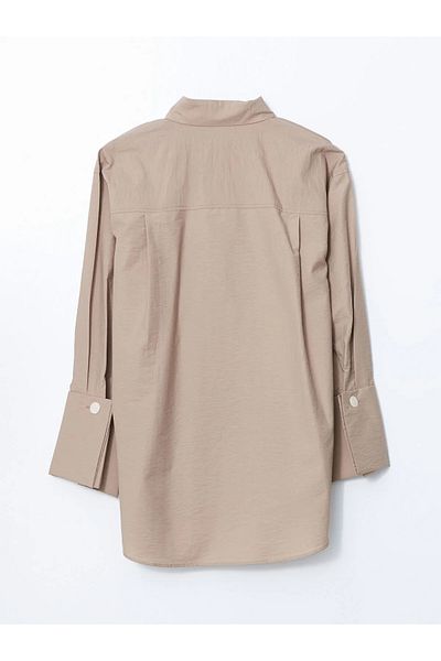 LC Waikiki Modest Beige Oversize Poplin Women's Shirt Tunic