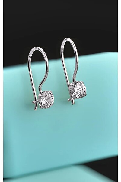 jelux silver Gümüş 5 mm Premium Star Kesim Zirkon Tek Taş Mengeçli Küpe