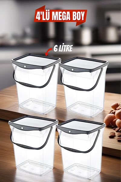 Open Home Concept 6 Liter Mega Size 4-piece Flour Pulses Square Storage Set - Detergent Holder