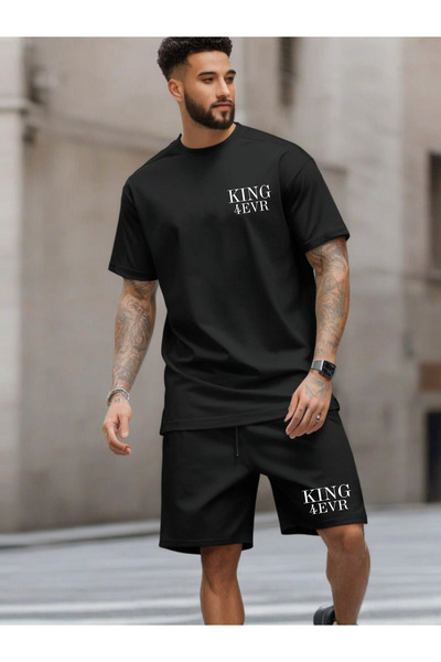 DEEPSENCE Men's Black T-Shirt and Shorts Set - King Set of 2