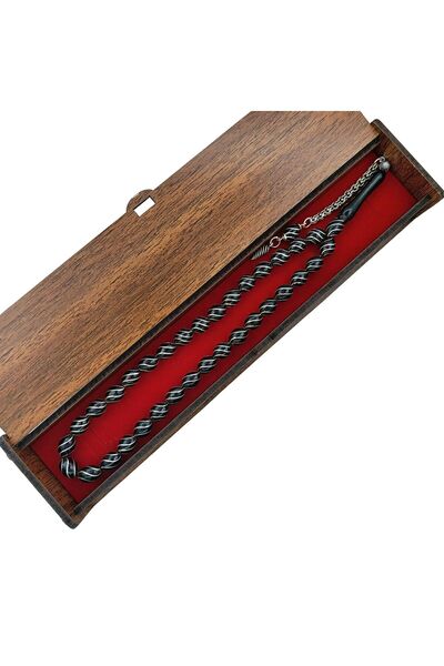 OltutaşıMarket Gümüş Çeşmi Bülbül İşlemeli Oval Kesim Koleksiyonluk Erzurum Oltu Taşı Tesbih 7 x 9.5