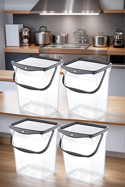 Open Home Concept 6 Liter Mega Size 4-piece Flour Pulses Square Storage Set - Detergent Holder