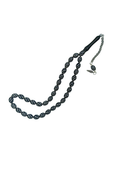 OltutaşıMarket Gümüş Çeşmi Bülbül İşlemeli Oval Kesim Koleksiyonluk Erzurum Oltu Taşı Tesbih 7 x 9.5