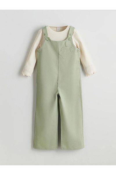 LC Waikiki Lcw Kids Crew Neck Floral Girls' T-Shirt and Jumpsuit 2-Piece