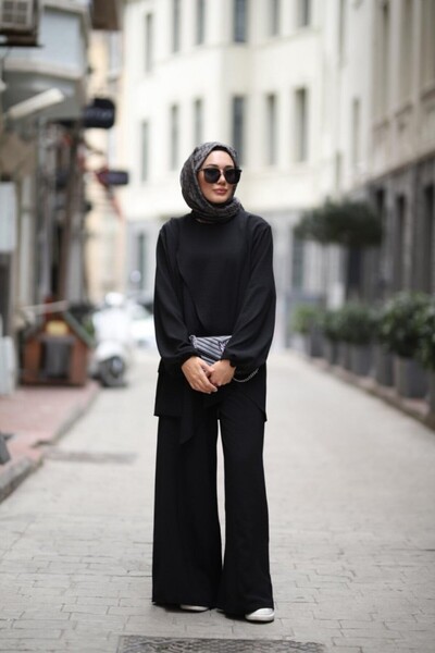 NS Moda Tesettür Fenne Takım Siyah Model-512