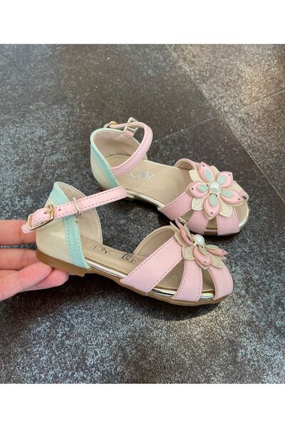 moona kids 26-30 Numara Sandalet Çiçekli Mint-pudra