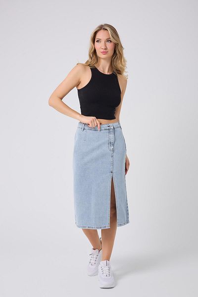 1434 Polo State Fusta de blugi midi pentru femei Ice Blue - Detaliu cu fante