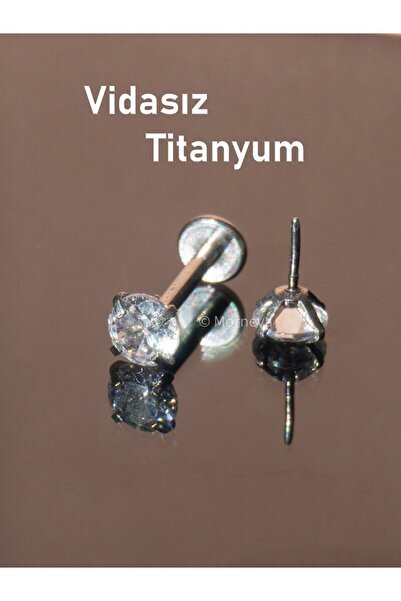 MORNEVA Vidasız Titanyum Kristal Taşlı Tragus Helix Kıkırdak Kulak Piercingi ...