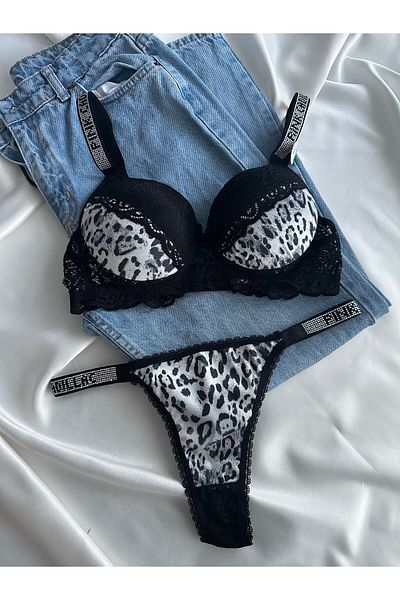 Beyaz Gelincik Underwear Leopard Lace Leopard Banlayışı Supported Push up Guilty Suit and Underwear