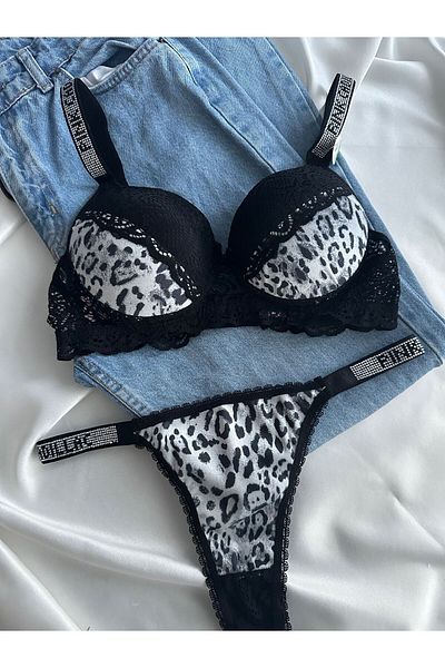 Beyaz Gelincik Underwear Leopard Lace Leopard Banlayışı Supported Push up Guilty Suit and Underwear