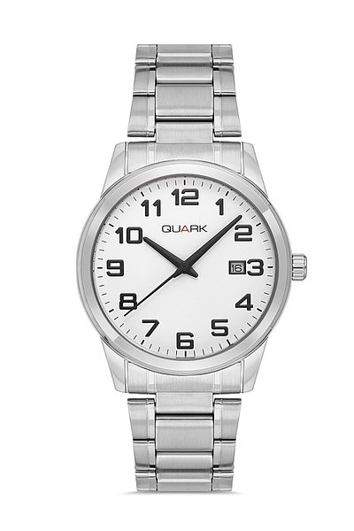 Quark Qm-X001D-7B7 Steel Case Steel Cord White Dial Waterproof Calendar Wristwatch
