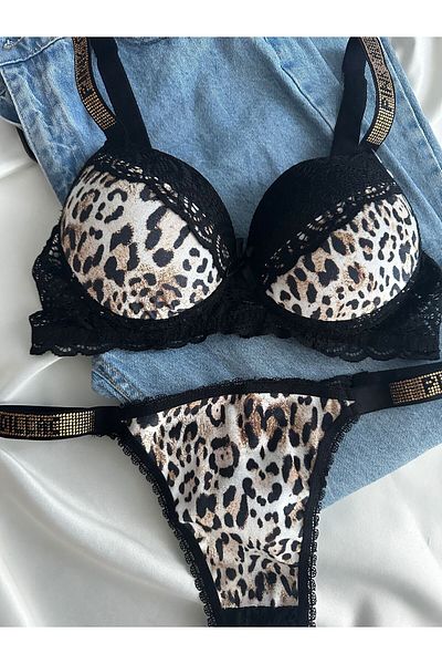 Beyaz Gelincik Underwear Leopard Lace Leopard Transition με υποστήριξη Push Up Κοστούμι και εσώρουχα