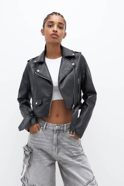 Pull & Bear Suni deri biker ceket