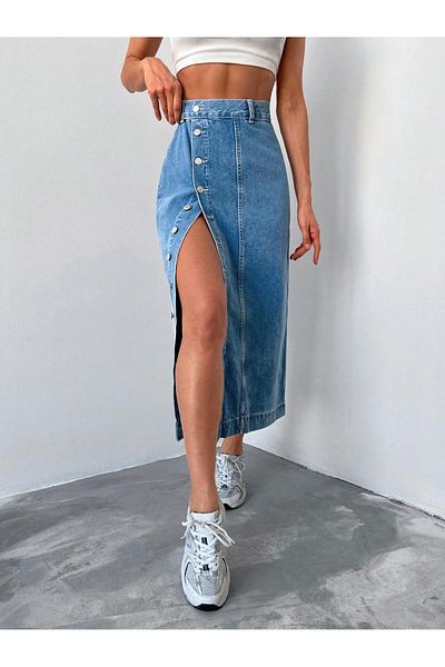 Polo State Fusta de blugi albastru - Model de dama cu fanta