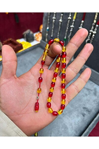 TESBİH ADAM علبة خاصة باللون الأصفر والأحمر بطول الكاحل من العنبر الناري