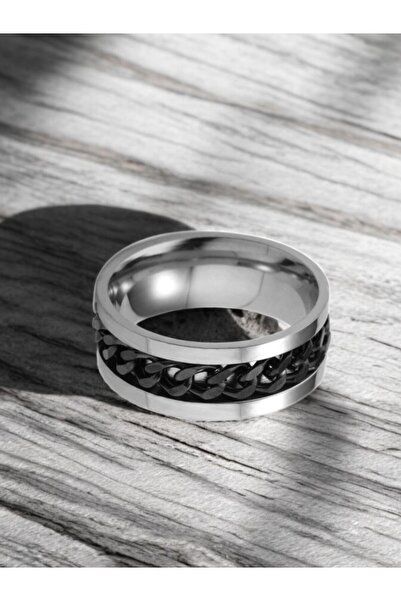 ADURĞUT Unisex Steel Mid with Rotatable Chain Men Women Stress Anti-Stress Wedding Ring Ring