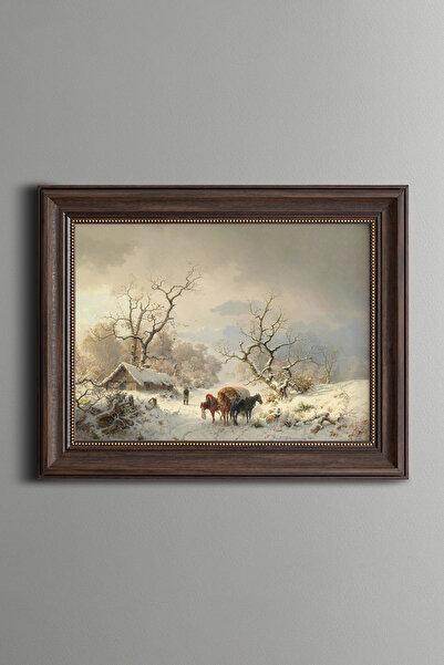 epiqart At Arabalı Kış Manzarası - Vintage Desenli Çerçeve