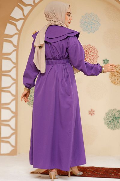 Neva Style Purple Hijab Dress - Sailor Collar, 20229Purple