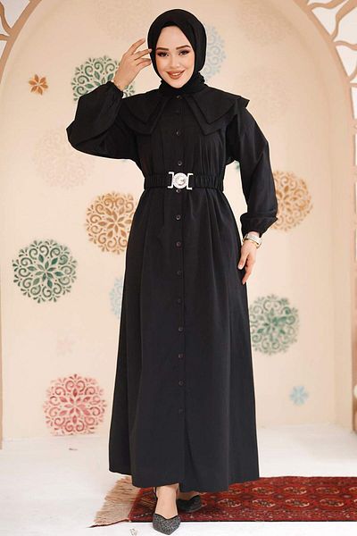 Neva Style Sailor Collar Black Hijab Dress 20229S