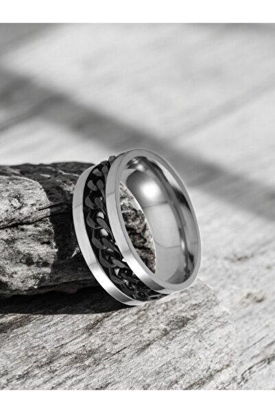 ADURĞUT Unisex Steel Mid with Rotatable Chain Men Women Stress Anti-Stress Wedding Ring Ring