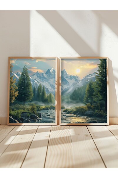STARYUNA Stream Painting with Wooden Frame, Mountain Landscape Painting, Vintage Bob Ross Style Landscape Painting Kit Yuna57