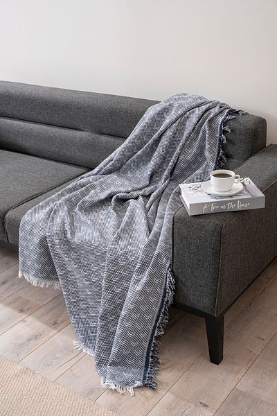 Magu Natural Cotton Gray Geometric Patterned Woven Sofa Cover