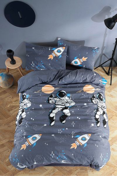 Always Elastic Double Sided Single Astronaut-Gray Duvet Cover Set
