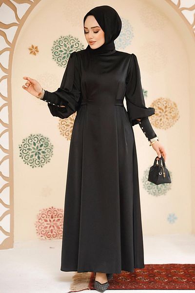 Neva Style Satin Black Hijab Evening Dress 61651S