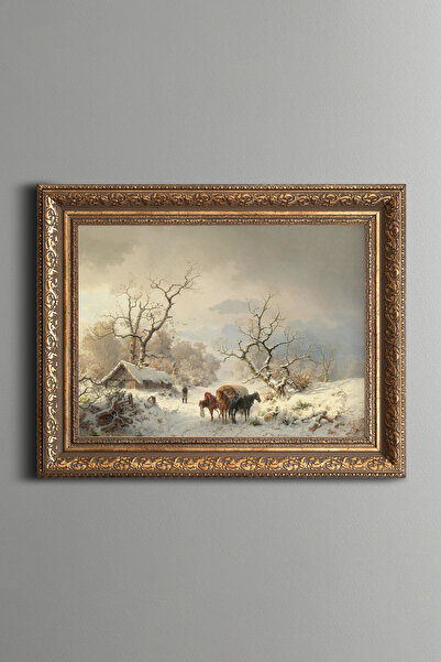 epiqart Peisaj de iarnă cu cărucior de cal - Cadru cu model vintage