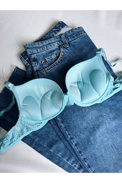 Beyaz Gelincik Underwear Sutien push-up cu sârmă, cu model albastru, ultra căptușit