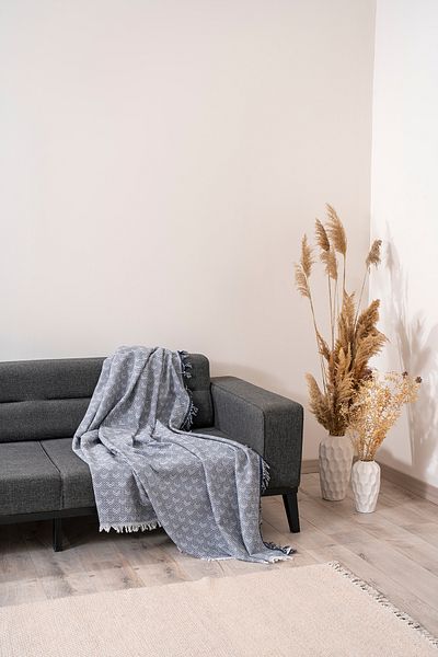 Magu Natural Cotton Gray Geometric Patterned Woven Sofa Cover