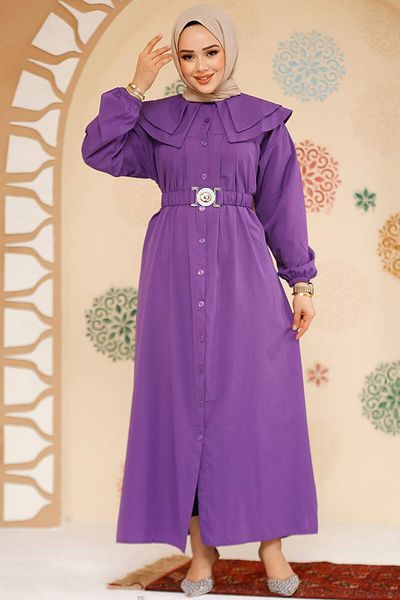Neva Style Μωβ Φόρεμα Hijab - Sailor Collar, 20229MOR
