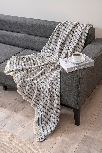 Magu Natural Cotton Blue Striped Woven Sofa Cover