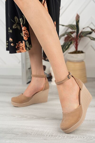epaavm Wedge Heel Ankle Strap Mink Suede Karnıyarık Shoes