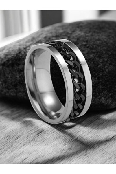 ADURĞUT Unisex Steel Mid with Rotatable Chain Men Women Stress Anti-Stress Wedding Ring Ring