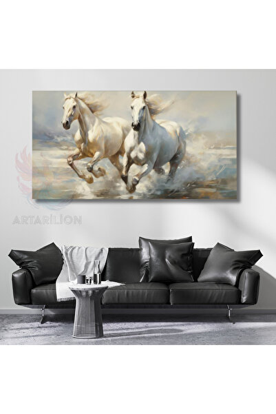 Artarilion Sahilde Koşan Atlar Kanvas Duvar Tablosu Salon Tablosu At Tablosu