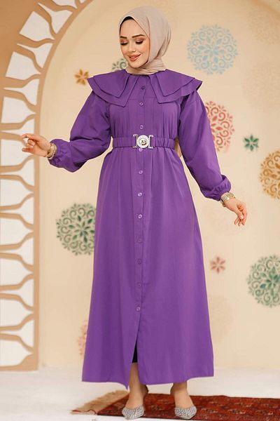 Neva Style Purple Hijab Dress - Sailor Collar, 20229Purple