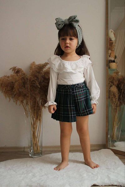 anonim Girl's Plaid Print Shorts Skirt Shirt Set