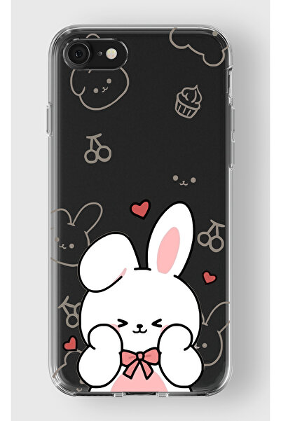 moonset Iphone 7 / 8 / SE Uyumlu Sevimli Tavşan Tasarımlı Baskılı Şeffaf Tele...
