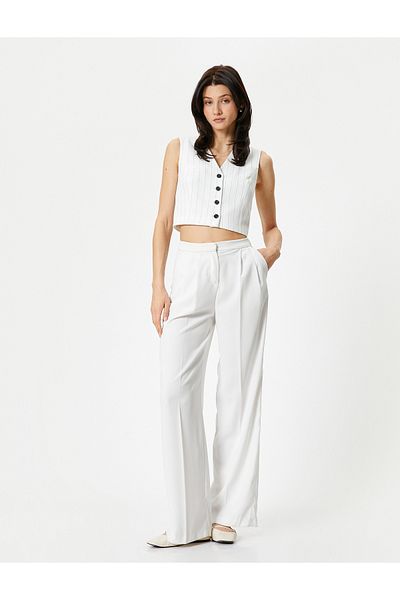 Koton Crop Vest Buttoned Fleto Pocket Buttoned V-Neck